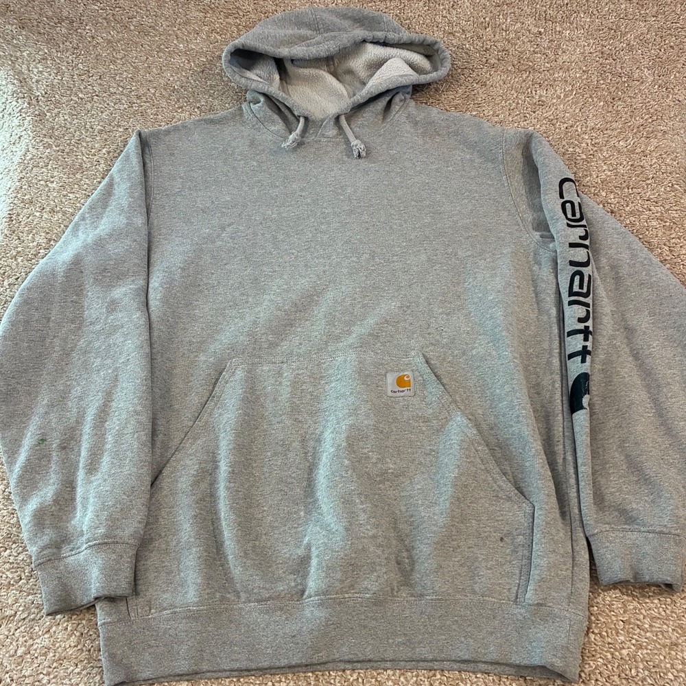 Carhartt Loose Fit Lined Hoodie Gray Pullover Sweatshirt Men's Medium